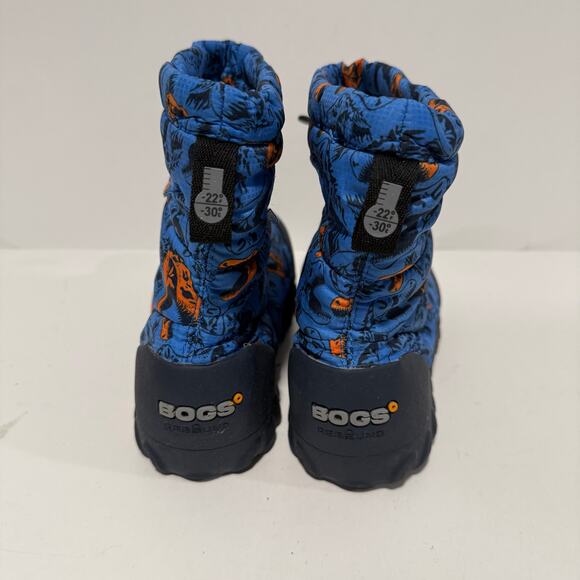 Bogs Youth Kids B Moc Snow Boots Sherpa Lined Dino Print Blue Orange Size 2 - Picture 4 of 8